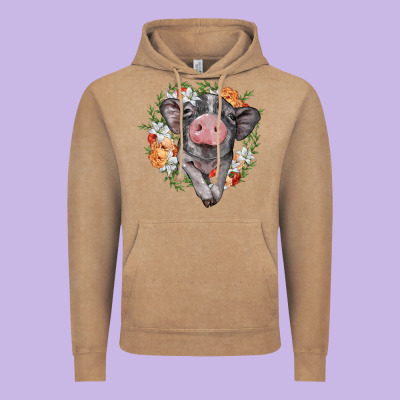 Baby Pig Floral Wreath Vintage Hoodie Designed By Barkaloodesign