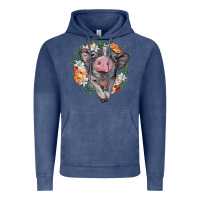 Vintage Denim baby pig floral wreath Vintage Hoodie - BarkalooDesign