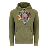 Vintage Olive baby pig floral wreath Vintage Hoodie - BarkalooDesign