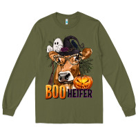Army Green Boo Heifer Cow with Halloween Long Sleeve Tee - texasbilliewilder