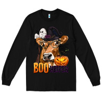 Black Boo Heifer Cow with Halloween Long Sleeve Tee - texasbilliewilder