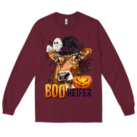 Burgundy Boo Heifer Cow with Halloween Long Sleeve Tee - texasbilliewilder