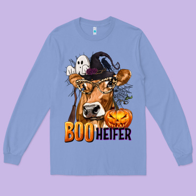 Boo Heifer Cow With Halloween Long Sleeve Tee Designed By Texasbilliewilder