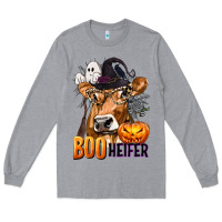 Heather Grey Boo Heifer Cow with Halloween Long Sleeve Tee - texasbilliewilder