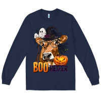 Navy Boo Heifer Cow with Halloween Long Sleeve Tee - texasbilliewilder