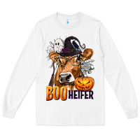 White Boo Heifer Cow with Halloween Long Sleeve Tee - texasbilliewilder