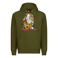 Army Green Happy easter with bunny and sunflowers Premium Hoodie - RanaPortraitStore
