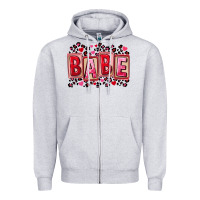 Heather Grey Valentine's Day babe Zipper Hoodie - FaDigitalArtStudio