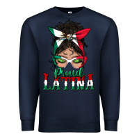 Navy proud latina messy bun mama Premium Sweatshirt - BundleAndBundleShop