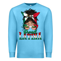 Ocean Blue proud latina messy bun mama Premium Sweatshirt - BundleAndBundleShop