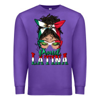 Purple proud latina messy bun mama Premium Sweatshirt - BundleAndBundleShop
