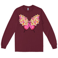 Burgundy Pink ribbon Breast Cancer butterfly Long Sleeve Tee - NancyCooperArtShop