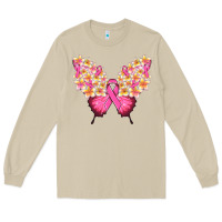 Pink Ribbon Breast Cancer Butterfly Long Sleeve Tee | Teevron