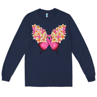 Navy Pink ribbon Breast Cancer butterfly Long Sleeve Tee - NancyCooperArtShop