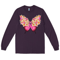 Plum Pink ribbon Breast Cancer butterfly Long Sleeve Tee - NancyCooperArtShop