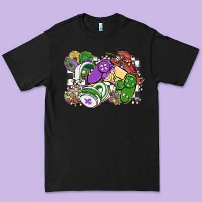 Gamer Mardi Gras Game Controller Premium Tee Designed By Maliassmallbusiness