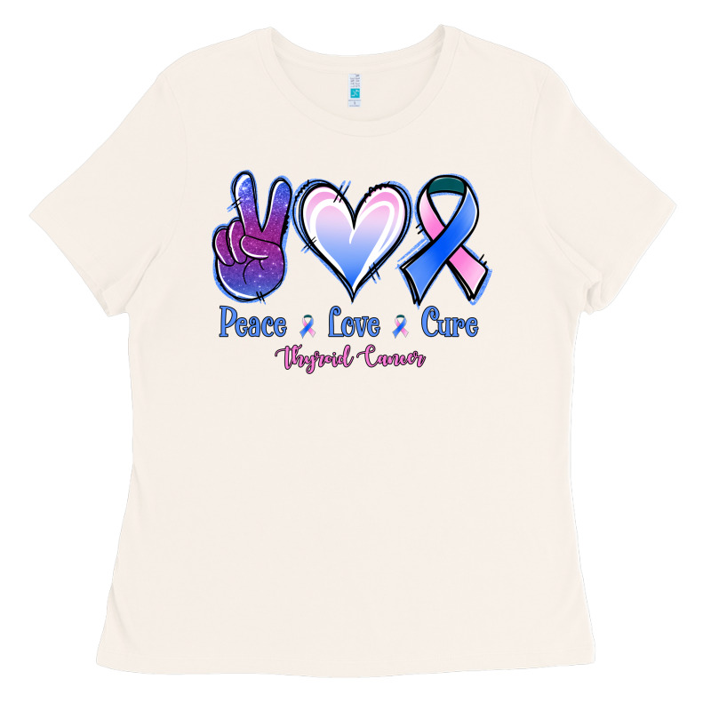 Peace Love Cure Thyroid Cancer Ladies Tee by Jasminsmagicworld | Teevron