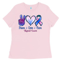Bubblegum Pink Peace Love Cure Thyroid Cancer Ladies Tee - Jasminsmagicworld