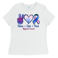 White Peace Love Cure Thyroid Cancer Ladies Tee - Jasminsmagicworld