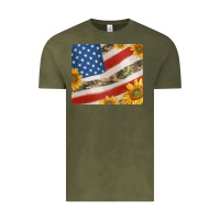 Vintage Olive american flag sunflowers and canouflage print veteran mousepad Vintage Tee - Jasminsmagicworld