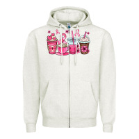 Oatmeal Heather breast cancer coffee cups Zipper Hoodie - OliviaCreatesArt