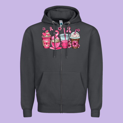 Breast Cancer Coffee Cups Zipper Hoodie Designed By Oliviacreatesart