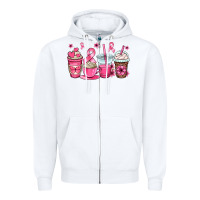 White breast cancer coffee cups Zipper Hoodie - OliviaCreatesArt
