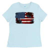 Baby Blue Distressed Sunflower American Flag Ladies Tee - Jasminsmagicworld