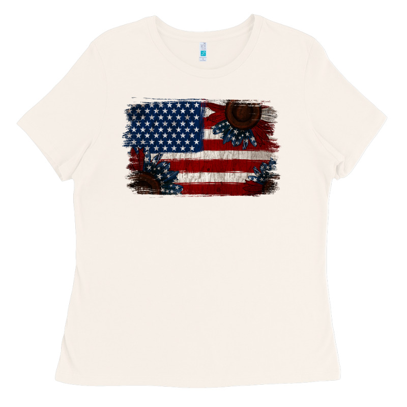 Distressed Sunflower American Flag Ladies Tee by Jasminsmagicworld | Teevron