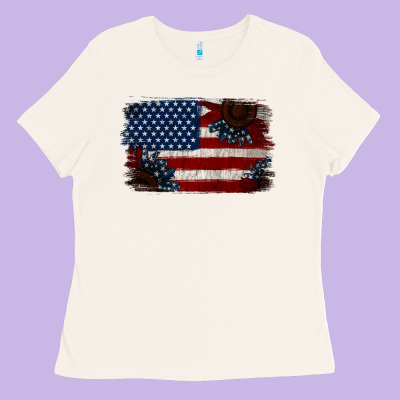 Distressed Sunflower American Flag Ladies Tee Designed By Jasminsmagicworld