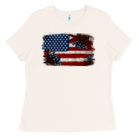 Bone Distressed Sunflower American Flag Ladies Tee - Jasminsmagicworld