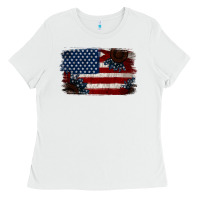 White Distressed Sunflower American Flag Ladies Tee - Jasminsmagicworld