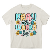 Cream pray more worry less Heavy Core Tee - MaliasSmallBusiness