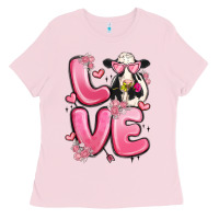 Bubblegum Pink love cow valentine's day Ladies Tee - MaliasSmallBusiness