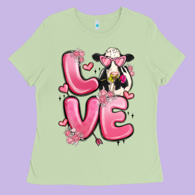 Love Cow Valentine's Day Ladies Tee Designed By Maliassmallbusiness