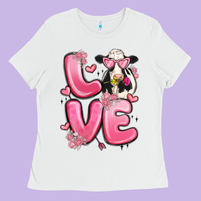 Love Cow Valentine's Day Ladies Tee Designed By Maliassmallbusiness
