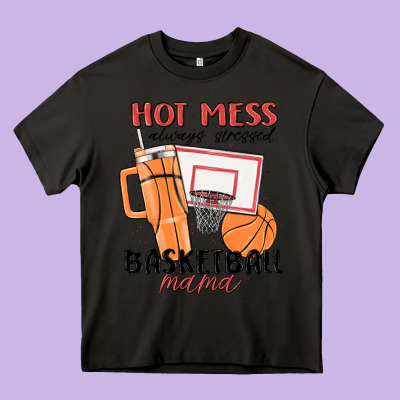Hot Mess Always Stressed Basketball Mama Heavy Core Tee Designed By Maliassmallbusiness
