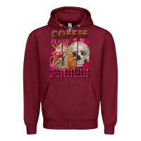 Burgundy Coffee is my Valentine skull Zipper Hoodie - FaDigitalArtStudio