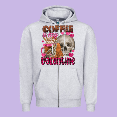 Coffee Is My Valentine Skull Zipper Hoodie Designed By Fadigitalartstudio