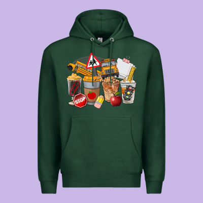 School Bus Coffee Cups Premium Hoodie Designed By Fadigitalartstudio