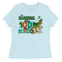 Baby Blue roaring into 100 day of school Ladies Tee - MaliasSmallBusiness