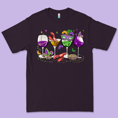 Mardi Gras Wine Glasses Premium Tee Designed By Maliassmallbusiness
