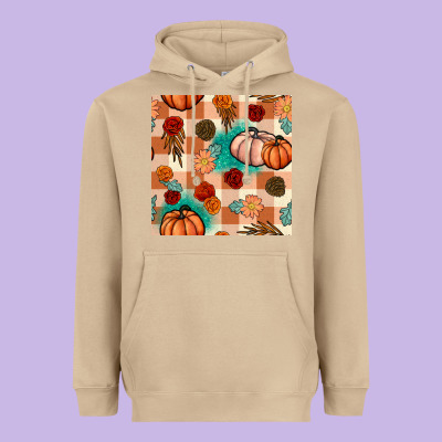 Floral Pumpkins Seamless Pattern Heavyweight Hoodie Designed By Bundleandbundleshop