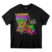 Black mardi gras louisiana map Heavy Core Tee - MaliasSmallBusiness