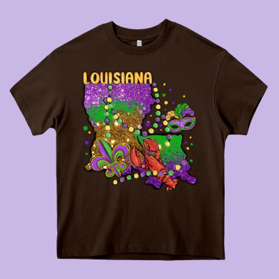 Mardi Gras Louisiana Map Heavy Core Tee Designed By Maliassmallbusiness