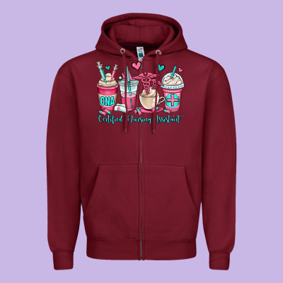 Cna Certified Nursing Assistant Coffee Cups Zipper Hoodie Designed By Oliviacreatesart