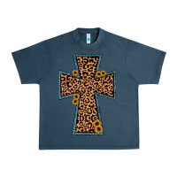 Midnight Navy leopard sunflower cross Urban Heavy Tee - JahusDesignShop