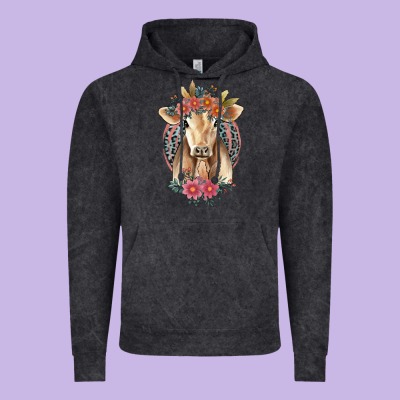Flower Cow Vintage Hoodie Designed By Jasminsmagicworld