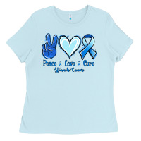 Baby Blue Peace Love Cure Stomach Cancer Ladies Tee - Jasminsmagicworld