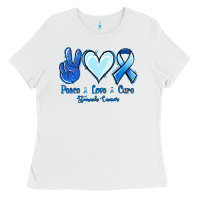 White Peace Love Cure Stomach Cancer Ladies Tee - Jasminsmagicworld